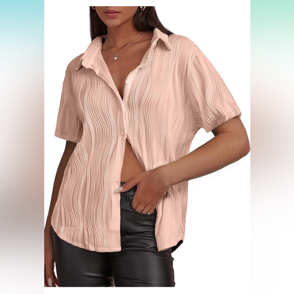 EVALESS Womens Tops Textured Button Down Shirts Blouses  NWT